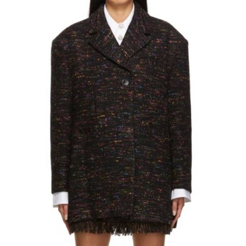 Ganni NWOT Rainbow Tweed Two Button Jacket Size S/M Wool Blend Peacoat Overcoat